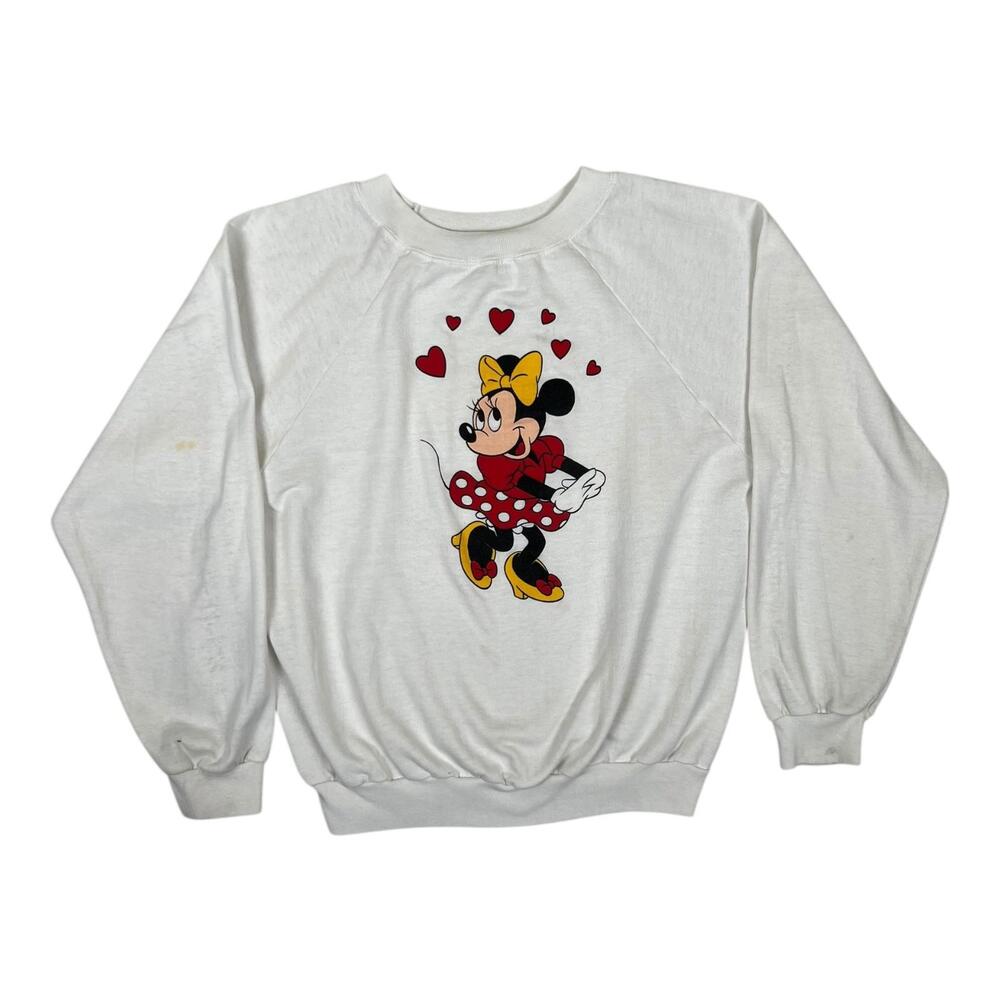 Vintage Disney Minnie Mouse Raglan Sweatshirt Women's M White Made in USA 80s